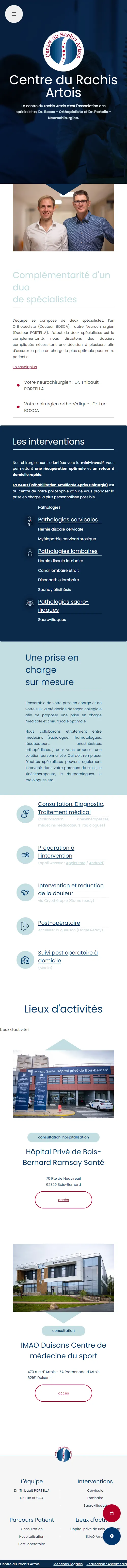 maquette page d'accueil - rachis arras